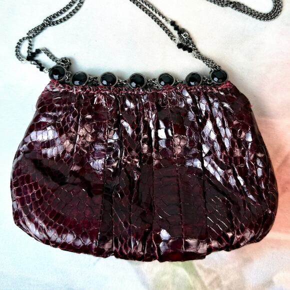 Vintage Clara Kasavina Handmade Red Snakeskin & Black Stones Shoulder Mini Purse - Picture 3 of 6